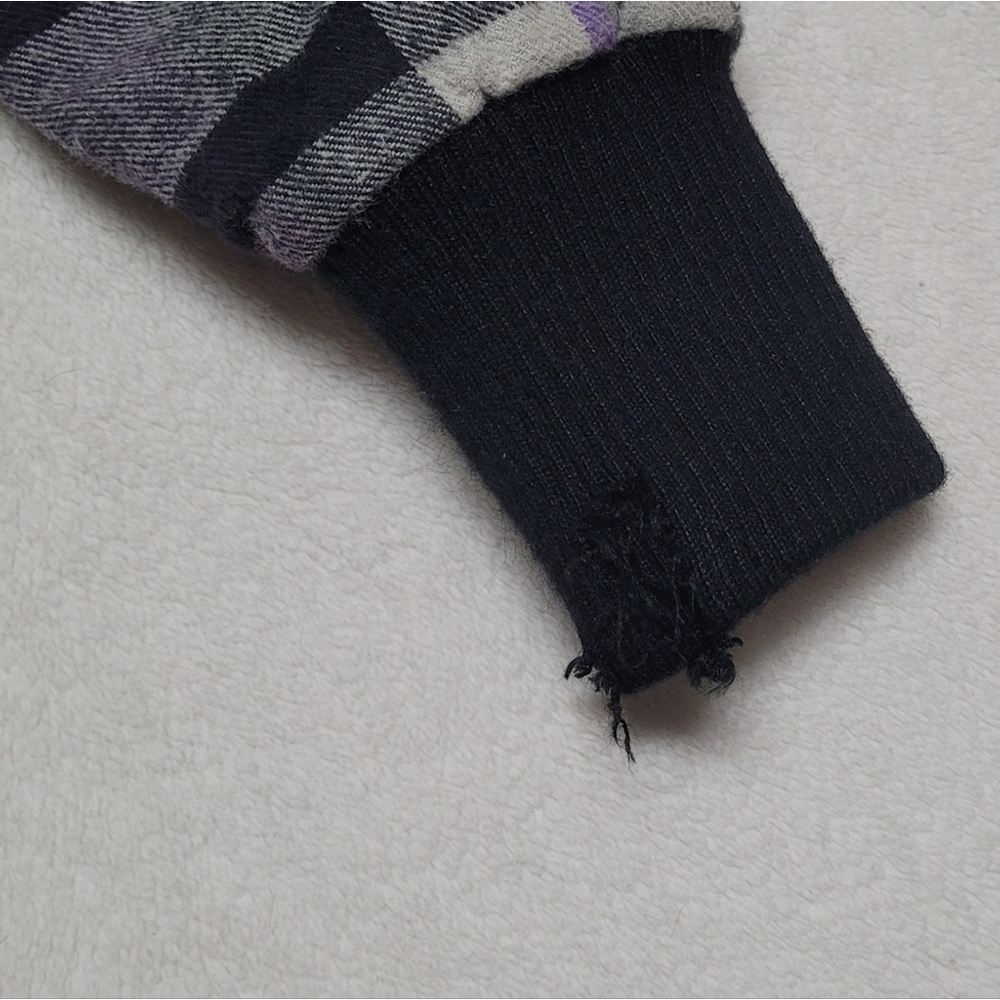 Fox Vintage Y2K Purple Plaid Flannel Black Faux Fur Lined Hooded Bomber Jacket - Picture 6 of 11